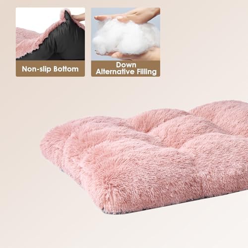 EHEYCIGA Fluffy Dog Crate Bed, Plush XX Large Dog Pillow, Pink - Image 4