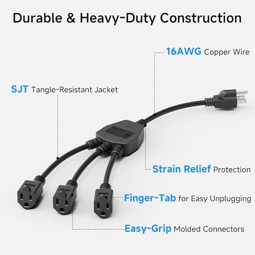 [ETL Listed] Cable Matters 2-Pack 16 AWG 3 Outlet Power Splitter, 1.5ft - Image 5
