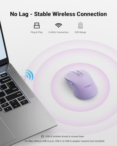 wegear USB Wireless Mouse for Laptop PC Mac, 2.4GHz Cordless Mouse-Purple - Image 2