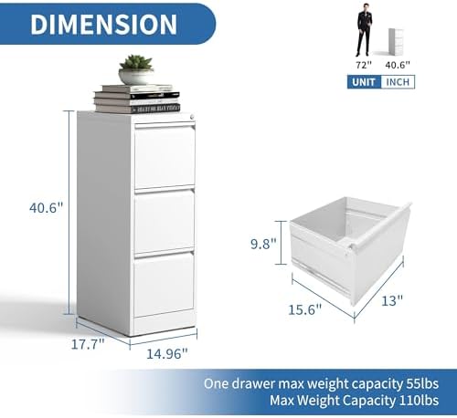 3 Drawer File Cabinet with Lock,Metal File Cabinet for Home Office - Image 3