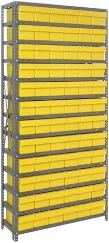 Quantum Storage Systems 1875-602YL Solid Heavy Duty 13 Shelves 72 Super Tuff Euro Yellow Bins 75" H x 36" W x 18" D by QuantumStorageSystems