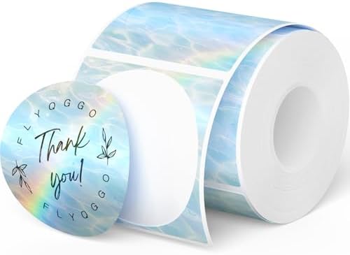 2-Inch Round Holographic Thermal Sticker Labels, with Rainbow Wave and Glitter Deign, for Every Tags, Custom DIY Logo Deign, Waterproof and Tear-Resistant, No Residue Removable, Ocean Light Blue by FLYQGGO