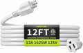 16/3 White 12 FT Extension Cord Indoor for Appliances by Seeklyze