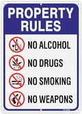 T&R Large Property Rules Sign No Alcohol No Drugs No Smoking No Weapons Sign - 14 x 10 Inches Rust Free .040 Aluminum Reflective - UV Protected, Waterproof and Fade Resistant - 6 Pre-drilled Holes by TR