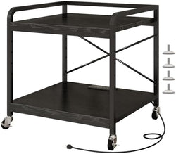 METYERRY Under Desk Printer Stand with Power Outlet, Adjustable Shelf,Black by METYERRY