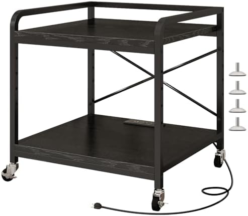 METYERRY Under Desk Printer Stand with Power Outlet, Adjustable Shelf,Black by METYERRY