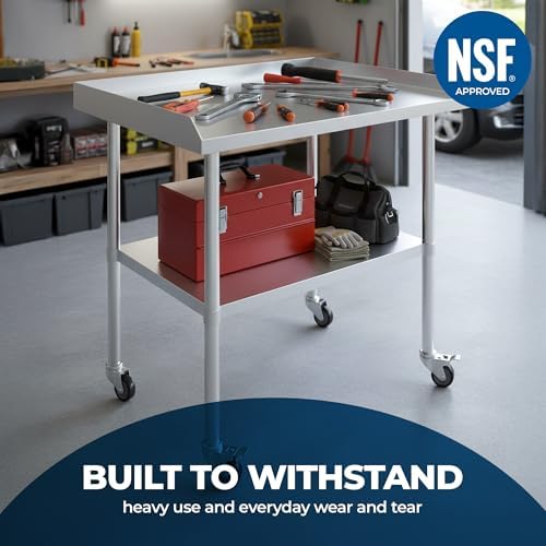 24" x 30" Stainless Steel Rolling Equipment Stand with Wheels | Mobile Commercial Kitchen Work Table for Restaurant, Bakery & Foodservice | NSF Certified - Image 2