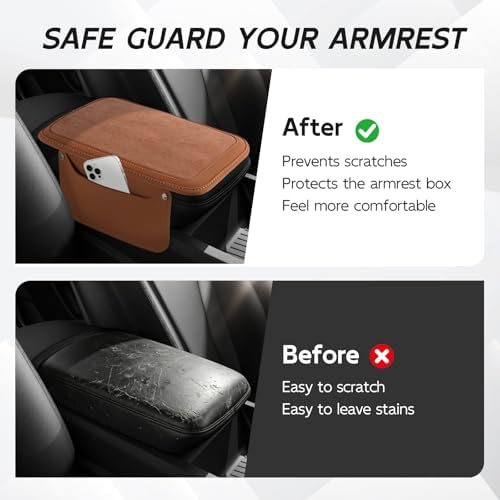 SINGARO Car Leather Center Console Cover with 2 Storage Bags, Universal Furry Fluffy Car Armrest Seat Box Pad, Comfortable Car Interior Accessories, Fits for Most Vehicles (Orange) - Image 6
