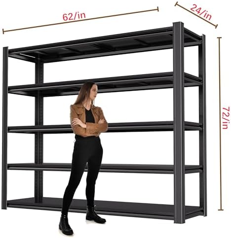 5-Tier Heavy Duty Garage Shelving, 5,000 lbs Capacity Adjustable Metal Storage Shelving Unit for Garage, Basement, Warehouse & Workshop, 62" W x 24" D x 72" H - Image 3