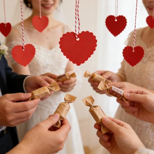 100 Pcs Red Gift Tags Valentine Heart Shaped Paper Tags Blank Heart Hanging DIY Labels Valentine's Gift Wrapping Tag with 33 Feet String for Valentine's Party - Image 4