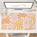 Faux Leather Large Mouse Pad, Office Desk Mat, 31.5"x15.7", Wavy Flowers by ColorfulStar