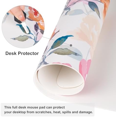 QiyI PU Leather Large Mouse Pad, Office Desk Mat, 31.5" x 11.8", Peonies - Image 5