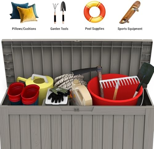 Mars Villa 75 Gallon Outdoor Storage Box, Patio Deck Box Waterproof, Grey - Image 4