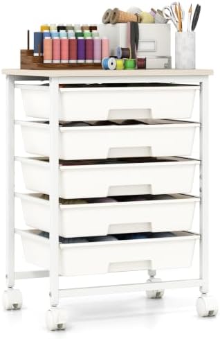 Giantex 5 Drawers Rolling Cart with Wheels, Wood Top, Sturdy Frame by Giantex
