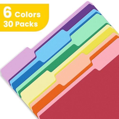 SUNEE File Folders, 30 Pack Manilla Folders 8.5 x 11, Colored File Folders Home Office School Supplies for Documents Files Paper, 6 Assorted Colors - Image 3
