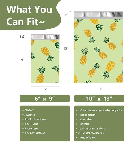 Poly Mailers 6x9 Inch, 100 Pack, Pineapple Self-Seal Shipping Bags - Image 2