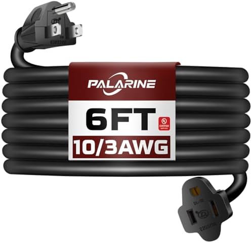 6 Ft Black Outdoor Extension Cord, 10 Gauge Heavy Duty by PALARINE