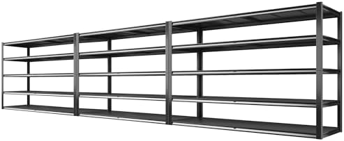 REIBII 78" H Storage Shelves, Garage Shelving Heavy Duty Load 3000LBS, Adjustable Garage Shelving, 5 Tier Metal Shelves Unit for Storage Rack, Basement, 55" W x 26" D x 78" H, Black, 3 Pack by REIBII