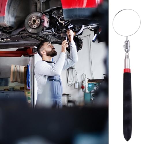 6 Pcs Extended Handle Telescopic Mirror Set - Car Inspection Mirror, 50mm Diameter, Round Handle, 360-Degree Rotation, Stainless Steel Universal Folding Telescopic Round Mirror (Black) - Image 6