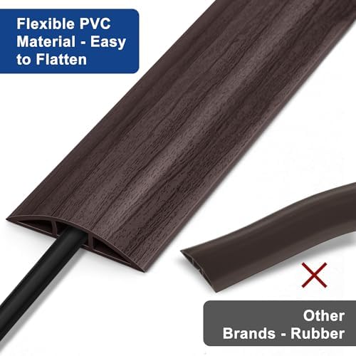 Cord Covers for Wires on Floor 6FT, Cord Cover Floor, Wood Yellow Oak Floor Cable Management, Cable Protector Prevent Cable Trips Floor Cable Covers for Cords, Cable Cavity: 0.47" (W) x 0.24" (H) - Image 5