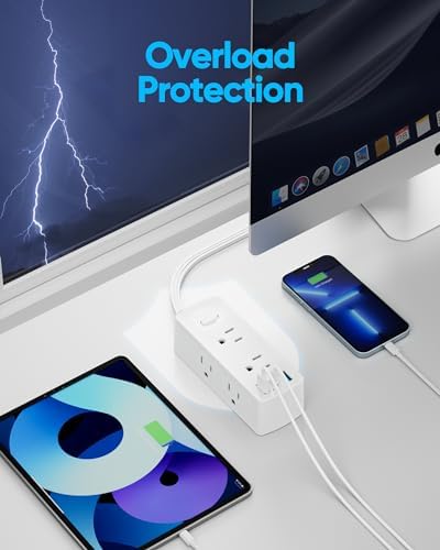 Olcorife Flat Plug Power Strip with 15 FT Extension Cord, 6 Outlets 3 USB Ports(1 USB C), 3 Sided Outlet Extender for Home Office Travel Dorm Room Essentials, White - Image 5