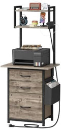 HIGDBFE 3 Drawer File Cabinet with Charging Station, 49''H Tall, 3-Tier Small Filing Cabinet for Home Office, 20''*15'' for Small Printer, Fabric Drawer, Printer Stand, Grey by HIGDBFE