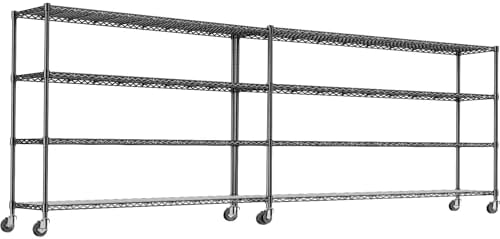 60" W x 18" D x 63.78" H Storage Shelves Wire Shelving with Wheels, Heavy Duty Metal Garage Shelving, Adjustable Wire Rack with Liners, Fits 27-Gallon Totes, for Commercial & Warehouse, 2 PCS by RackBro