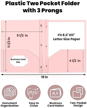 SUNEE 2 Pocket Folders with Prongs (12 Pack, Pastel Colors) Plastic Folders with Pockets and Prongs Fit Letter Size, Poly Folders with Pockets for School Office Home Business - Image 2