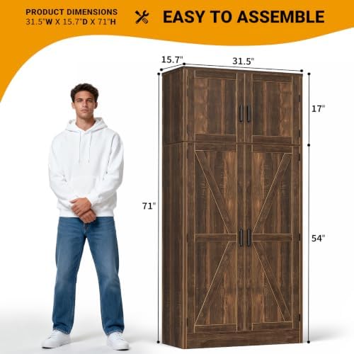 Unikito 71” Tall Kitchen Pantry Storage Cabinet with Adjustable Shelves - Image 2