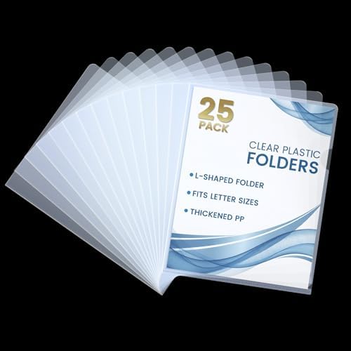 Sooez 25 Pack Clear Document Folder Project Pockets, Plastic File Folders Letter Size, Clear Sleeves for Paper Protector 8.5 x 11, Presentation Folders Report Covers by Sooez