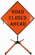 Traffic Roll-Up Sign Kit with Stand – Collapsible Safety Sign & Heavy-Duty Portable Stand, High Visibility, Easy Setup (Road Closed Ahead, Reflective) by EASTERNMETALSIGNSANDSAFETY