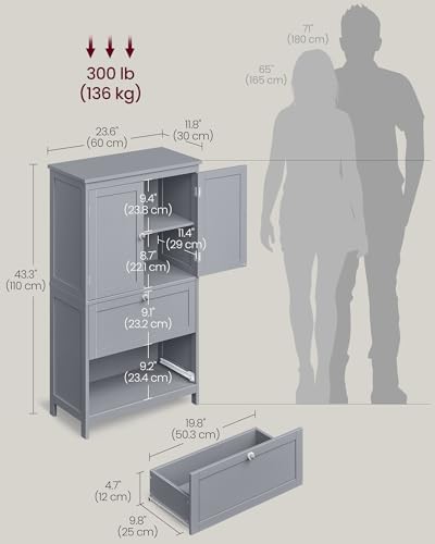 VASAGLE Bathroom Storage Cabinet with 2 Doors, 2 Drawers, Dove Gray - Image 3