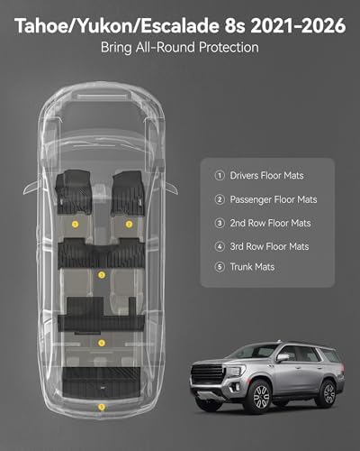 3W Floor Mats & Cargo Liner for Chevy Tahoe/GMC Yukon 2021-2026 (8 Seats) - Image 3