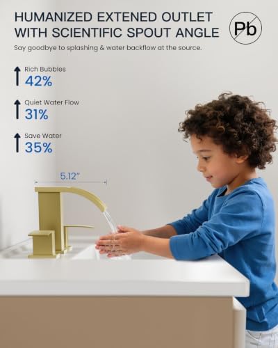 gotonovo Waterfall Bathroom Faucet 3 Hole Square Body,Brushed Gold - Image 4