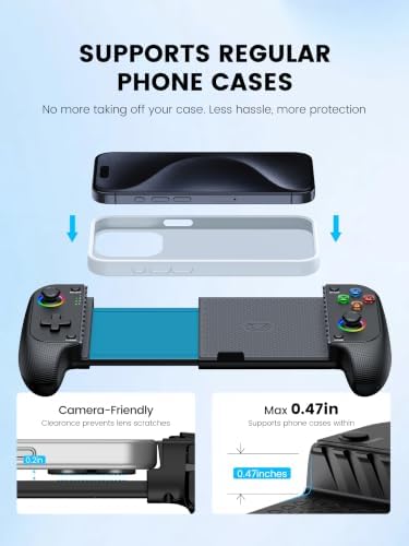 Mocagen MC1 Phone Controller for iPhone & Android – Ergonomic Grip, Low Latency, Case Friendly, Bluetooth Mobile Controller with Hall Effect Joysticks, Portable Travel Companion for Car/Leisure(Black) - Image 6