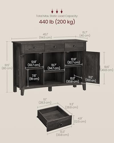 VASAGLE Buffet Cabinet, Coffee Bar with 3 Drawers, Adjustable Shelf - Image 3