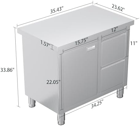 Jocisland 24x36 Inch Stainless Steel Work Table with Sliding Doors - Image 3