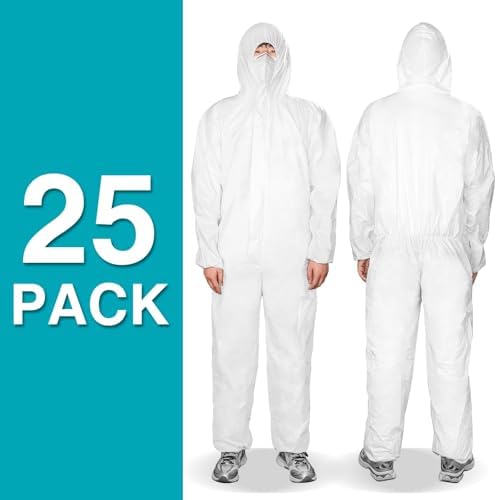 FURWEY Hazmat Suits 25 Pack Disposable Coveralls, with Elastic Wrists, Ankles, Available in 5 sizes - Image 2