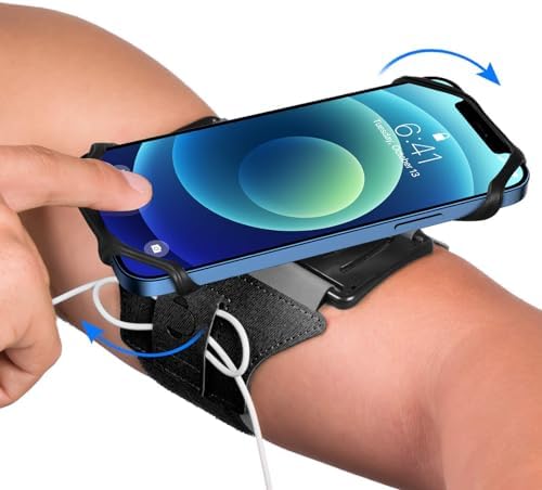 VUP Running Armband 360°Rotatable for iPhone 17/16/15/14/13/Pro Max/Pro/Mini/12/11/SE/Xs/XR/X/8/7/Plus, Fits All 4-6.7 Inch Smartphones, with Key Holder Phone Armband for Running Hiking Biking (Black) by VUPDirect