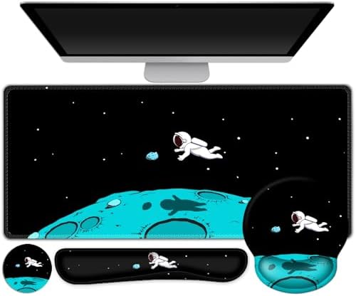 Gaming Mouse Pad, Large Desk Mat, Cute Desk Pad Protector, 4in1 XXL Mousepad + Keyboard Wrist Rest+Mouse Wrist Rest+Coaster Set with Ergonomic Desk Pad for Home Office PC Computer, Cool Space Alien by ToLuLu