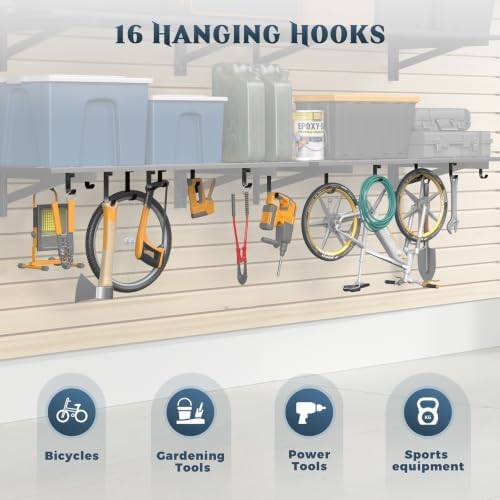 Jusgym 4 Pack Garage Shelving Wall Mounted with 16 Hooks, 1.5x4ft, 1000lbs - Image 4