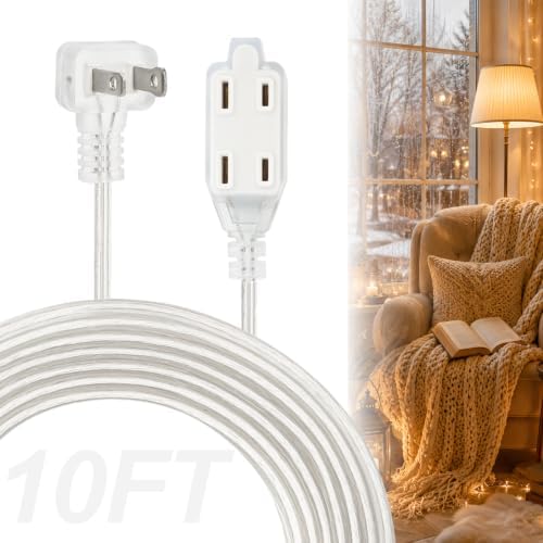 Clear Extension Cord 10FT, 3 Outlets, 0.6-Inch Flat Plug, 1 Pack by haultop