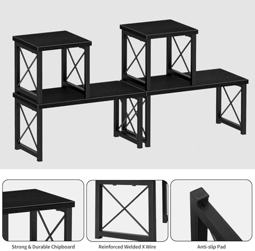 Honiter 2 Sets Desk Shelf, Desktop Organizer Shelf, Freestanding Small Bookshelf Desk Organizer, 2 Tier Independent Stackable Desktop Shelves, Desktop Office Storage Rack Display Shelf, Black - Image 6