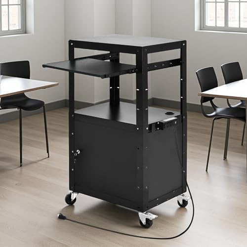 DWVO AV Cart with Locking Cabinet for Projector Laptop Presentation Black by DWVO