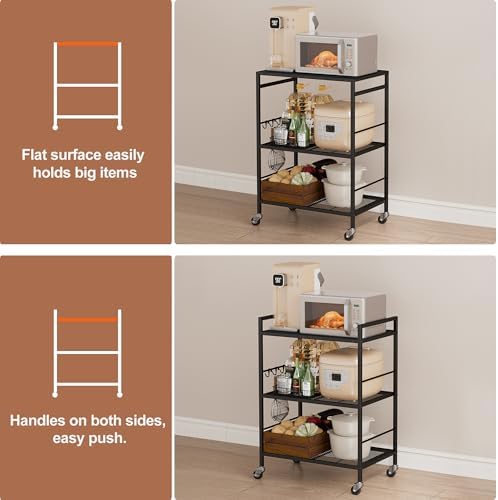 3 Tier Rolling Kitchen Microwave Cart, Utility Cart , Microwave Stand Black - Image 6