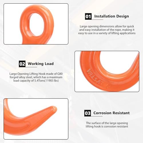 Leero 11905 Lbs Lifting Heavy Duty Hooks with Large Opening,G80 Alloy 4 Pcs - Image 3
