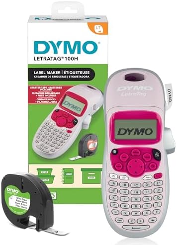 DYMO LetraTag LT-100H Handheld Aesthetic Label Maker, ABC Keyboard Label Printer with Easy-to-Use, 13 Character LCD Screen, Great for Home & Office Organization, Pink by Dymo%C2%AE