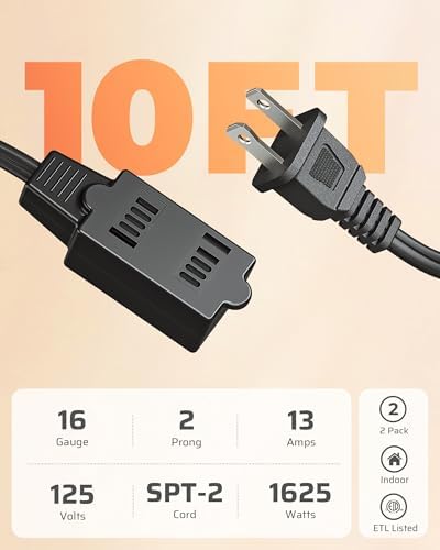 DEWENWILS 10FT Extension Cord, AWG16/2 13A/125V, Black, ETL Listed, 2 Pack - Image 7
