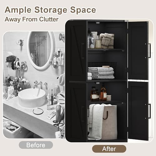 Treocho Farmhouse Bathroom Floor Cabinet with Adjustable Shelves - Image 4
