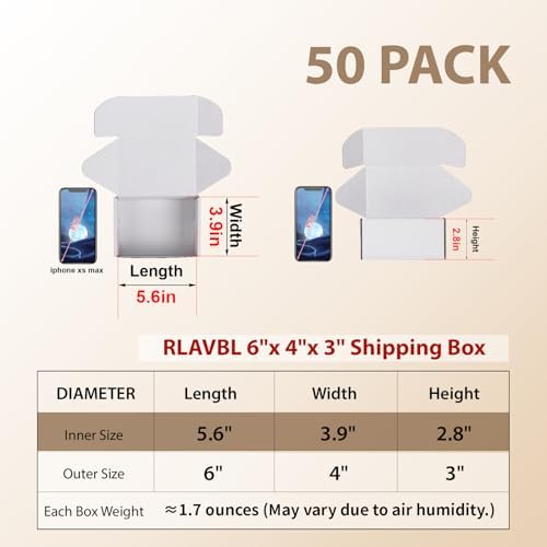 RLAVBL 6x4x3 Shipping Boxes Set of 50, White Corrugated Cardboard Box for Packing, Mailing, Business - Image 2